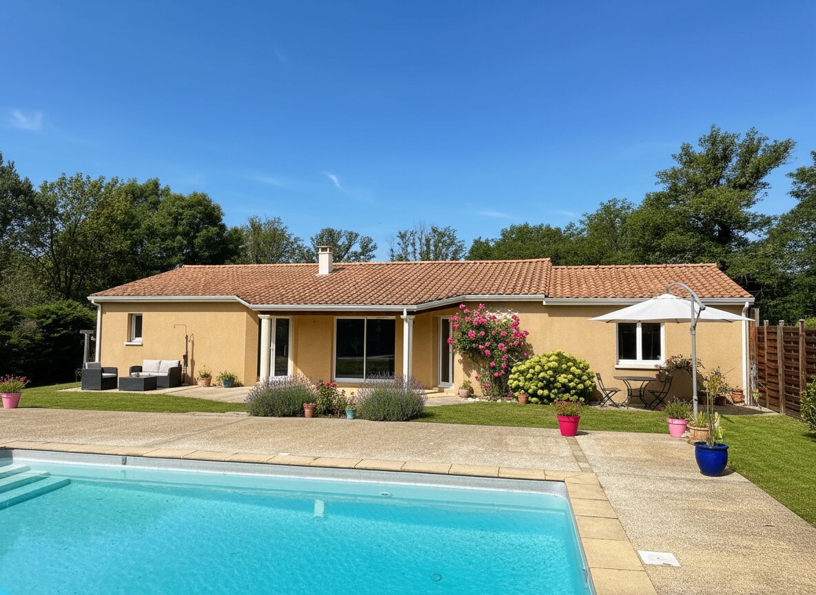 A Montignac-Lascaux, à 5 minutes du centre-ville, maison contemporaine de 150m² habitables avec piscine.