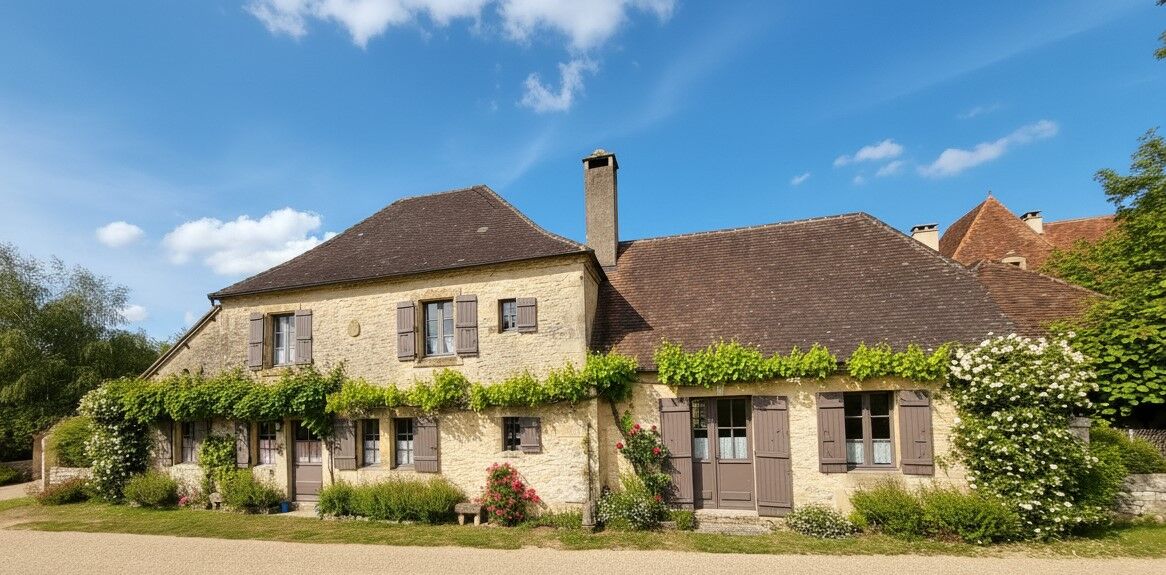En Périgord Noir, dans un village classé, propriété de caractère avec maison principale, dépendance aménagée et piscine. jardin de 1200 m².