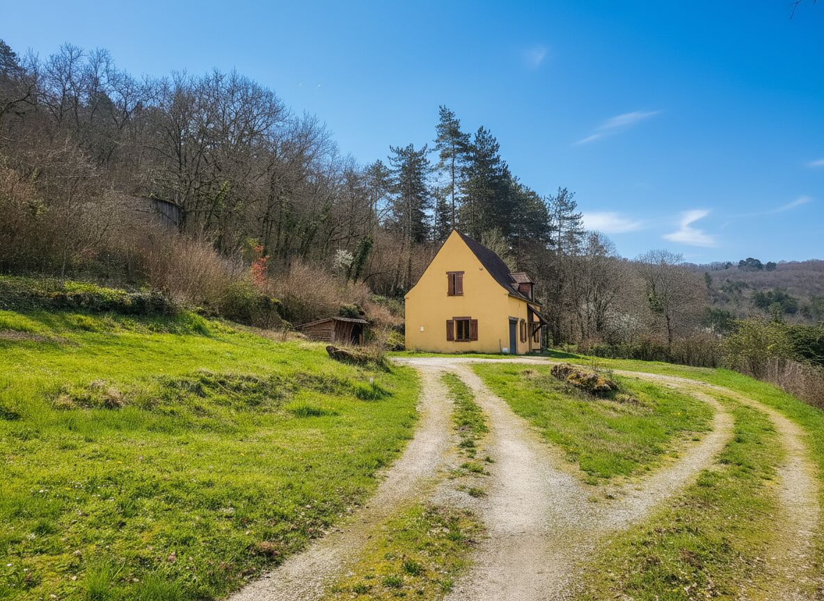 Maison périgourdine à vendre de 112m² avec 4 chambres dont une de plain-pied et jolie vue sur la vallée.