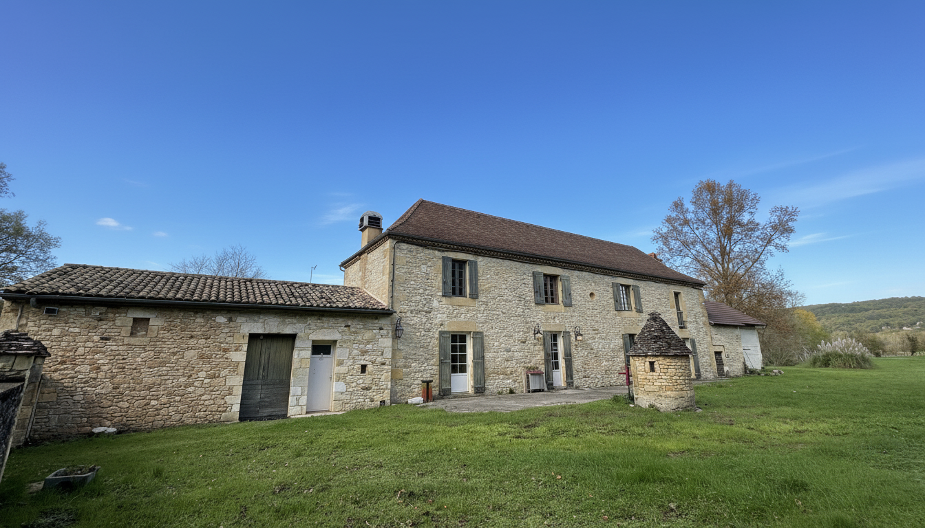 Old property with views of the Dordogne, ideal for a family home or waterfront restaurant project