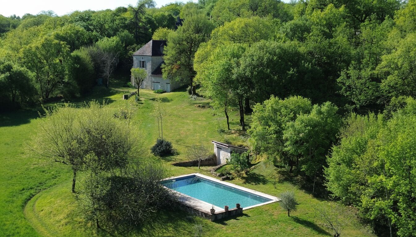 A renovated character property with a swimming pool and unobstructed views, situated between Sarlat and Souillac