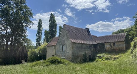 Belle propriété à rénover en Vallée Vézère, sur près de 4 hectares en nature de prairie et bois, avec plusieurs sources. Maison principale et dépendances. Très beau site.
