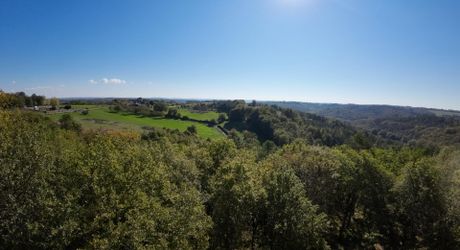 En Périgord Noir, sur les hauteurs à 10 mn de Montignac, maison en pierre sur 4 hectares dans un environnement boisé, calme et sans voisin proche.