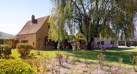 Dans la vallée de la Vézère, patrimoine de l'Unesco, propriété de caractère avec piscine, l'ensemble sur un grand jardin paysagé de 3200 m², avec une très belle vue sur un château.