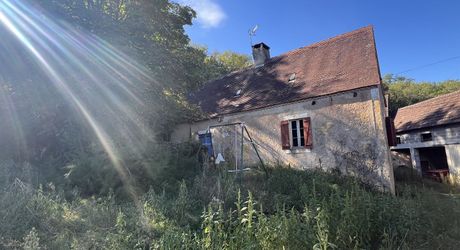 Fermette à rénover avec l'ensemble de ses dépendances agricoles sur 8 ha de terrrain au coeur d'un petit village du Périgord Noir.