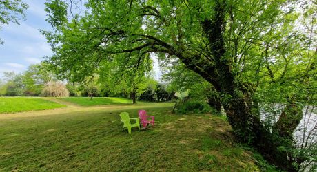 Propriété avec Maison d'habitation, Maison d'amis, Studio, Piscine, parc et jardin 7418m2 jusqu'à la rivière.