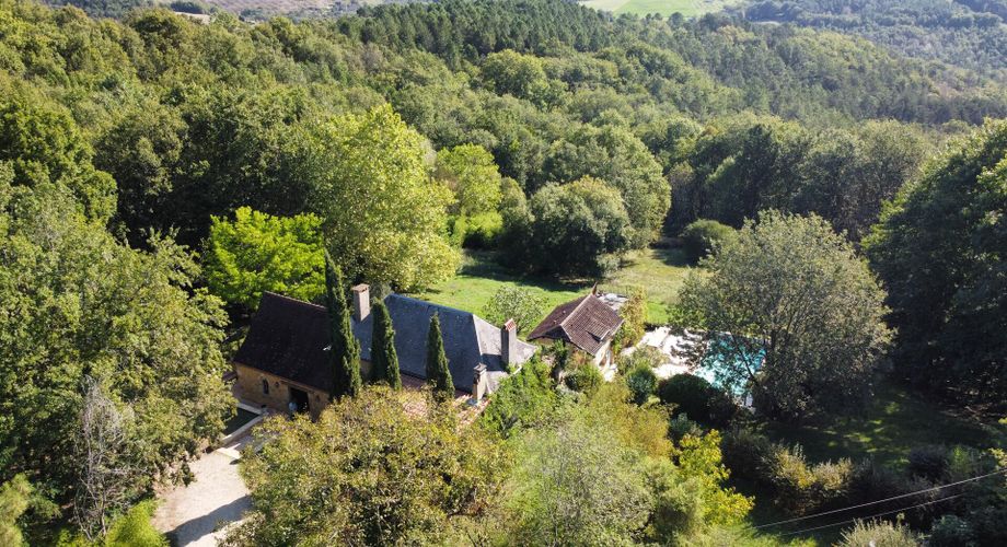 En Périgord Noir, à 8 kilomètres de Montignac-Lascaux, belle propriété de caractère située au calme, sans voisin proche, orientée au sud dans un environnement boisé, avec une maison principale, une maison d'amis et une jolie piscine.