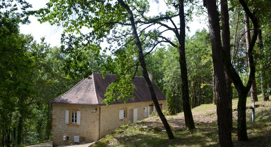 En Périgord Noir, sur les hauteurs à 10 mn de Montignac, maison en pierre sur 4 hectares dans un environnement boisé, calme et sans voisin proche.