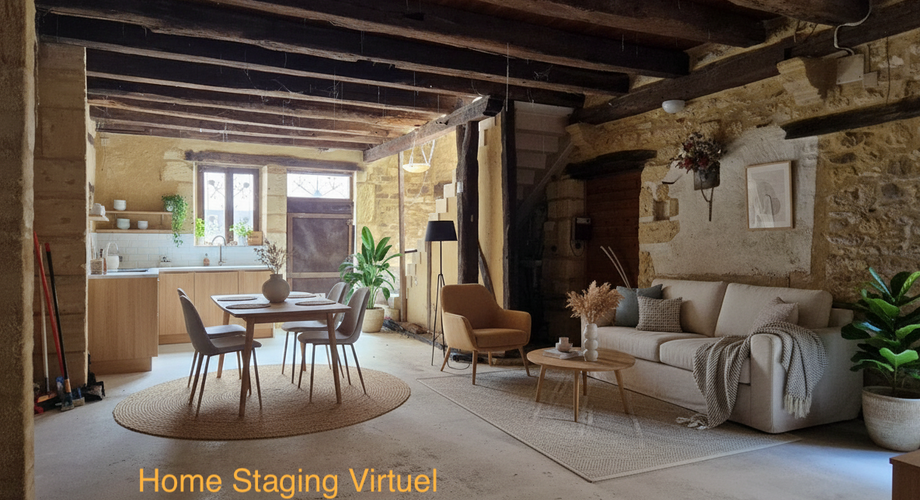 Old stone village house with interior to be converted